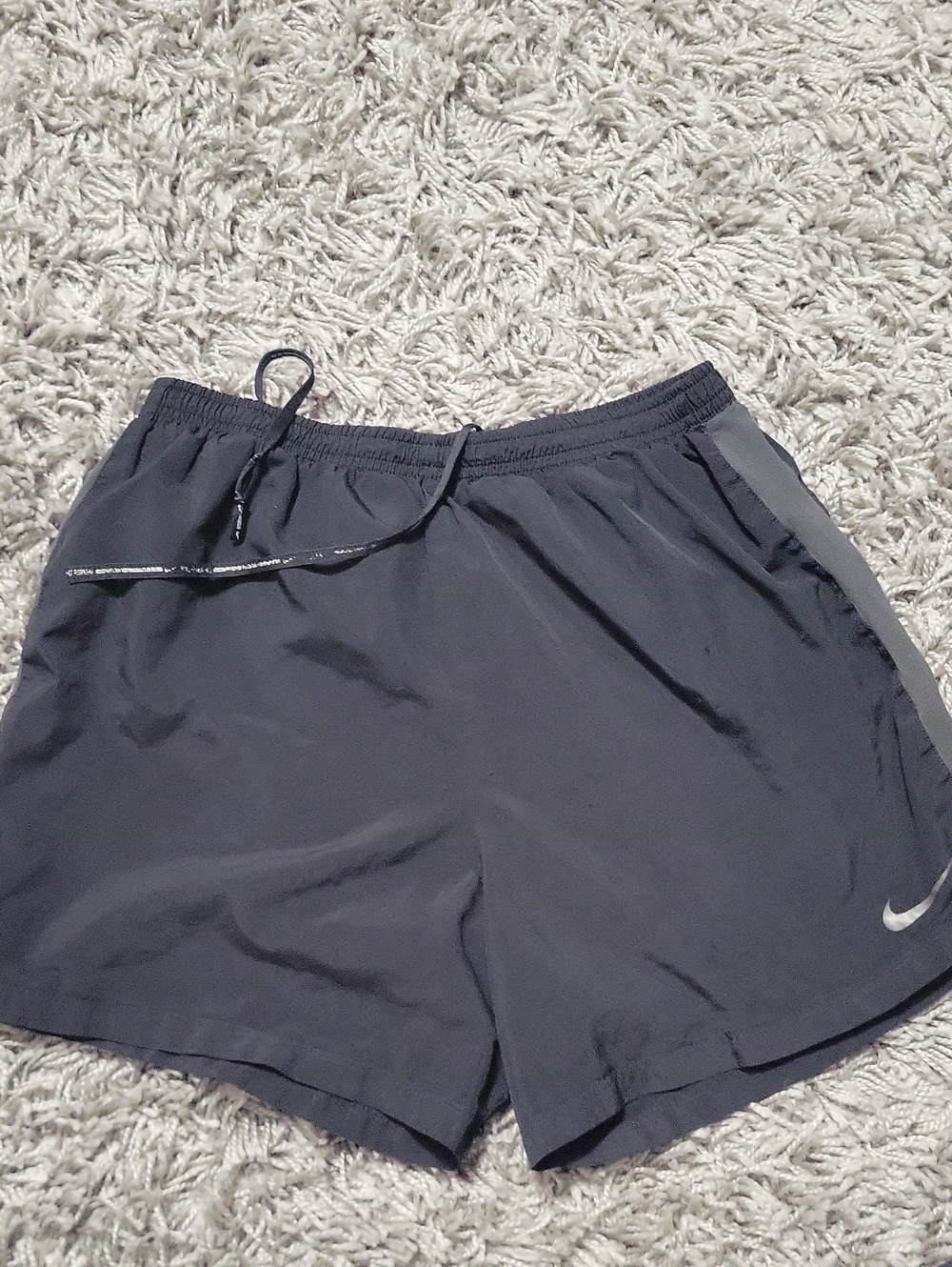 Nike Men's Dark Gray Athletic Running Shorts with Side Stripe